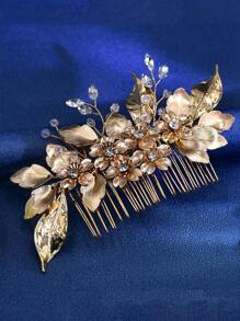 1pc Rhinestone Flower Hair Comb, Fashionable Headpiece For Bride, Bridesmaid, Suitable For Wedding, Prom, Party, Photography, Casual, Valentine's Day - Red - View 5