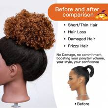 Extensão de rabo de cavalo Afro Puff com cordão para mulheres, rabo de cavalo Afro Puff sintético Premium curto para cabelos naturais, rabo de cavalo encaracolado com cordão Kinky essencial para Halloween, Natal e festas. - Light Brown - Visão 9