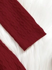 年轻女孩简约休闲卡其色针织 A 字裙，长袖，多场合，荷叶边饰边，柔软舒适，秋冬 - 酒紅色 - 查看 4