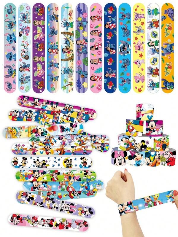 Disney Pulseira de pulso Stitch Party, anel de palma, pulseiras de tapa, anéis de encaixe, produto de festa de brinquedo, Natal