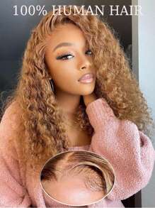 Honey Blonde 4x4 Curly Closure Lace Wig Human Hair 180% Density Pre Plucked With Baby Hair Natural Hairline Lace Frontal Wigs For Women