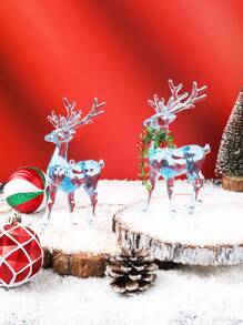 1pc Christmas Reindeer Ornaments, 5.5x3.1 Inch Crystal Blue Clear Acrylic Deer Christmas Elk Standing Christmas Tree Decorations For Party Favors Festive Table Centerpiece And Holiday Decorations,Christmas