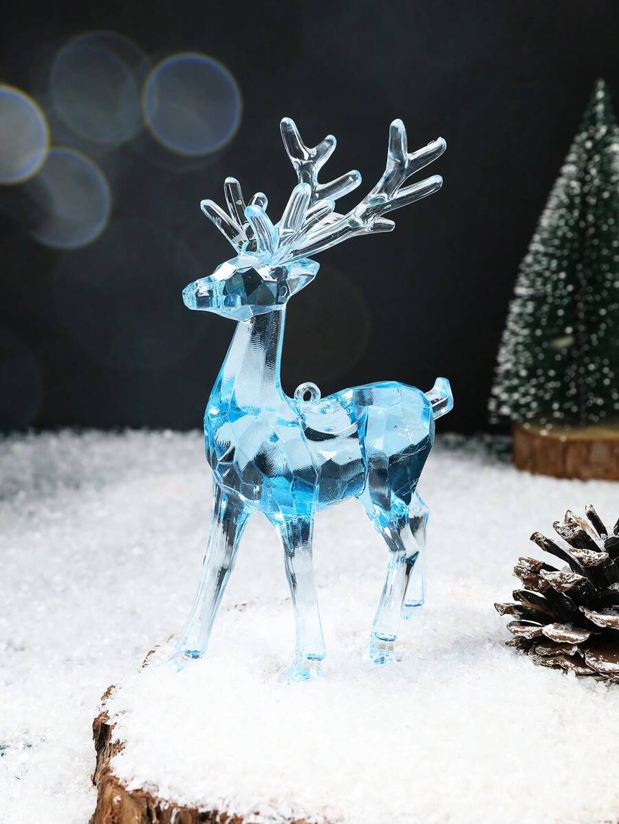 1pc Christmas Reindeer Ornaments, 5.5x3.1 Inch Crystal Blue Clear Acrylic Deer Christmas Elk Standing Christmas Tree Decorations For Party Favors Festive Table Centerpiece And Holiday Decorations,Christmas