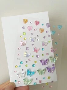 1 Piece Of Rhinestone Decoration 3D Butterfly, Heart, Rhinestone 3D Design Sticker, Perfect For Gatherings, Parties, Performances, And Other Facial Diamond Stickers - Multicolor - View 4