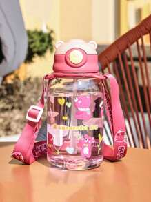 1pc650ml卡通小熊带吸管水杯儿童小学生防摔塑料杯幼儿园学校水壶宝宝学习杯（带子需自行安装）