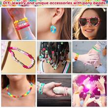 200/480/960/1440 件小马珠 Kandi 手链套件、友谊手链制作套件、发珠和字母心形，用于工艺礼品手链珠宝制作，带弹性绳
