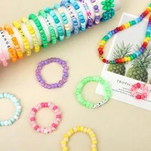 200/480/960/1440 件小马珠 Kandi 手链套件、友谊手链制作套件、发珠和字母心形，用于工艺礼品手链珠宝制作，带弹性绳