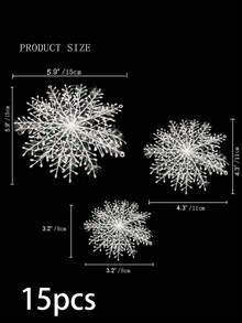 15 件圣诞闪亮雪花饰品，创意冬季派对塑料雪花挂饰，圣诞树装饰套装，适合圣诞节新年家居装饰 - 白色 - 查看 4