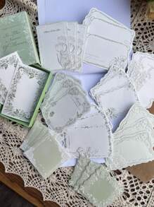 30 piezas/paquete Notas de papel kraft blanco vintage extra con relieve, encaje y floral, papelería para diario, scrapbooking