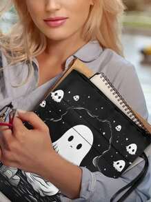 Halloweengeist-Motiv Buchschutzhülle mit Reißverschluss - süßer Gothic-Stil, waschbarer Polyesterstoff - perfekt für Taschenbücher, Buchliebhaber, Mitschüler, Lehrer - perfektes Halloween-Geschenk Schulanfang, Schulmaterial - Verschiedenfarbig - Übersicht 7