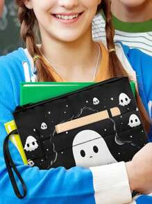 Halloweengeist-Motiv Buchschutzhülle mit Reißverschluss - süßer Gothic-Stil, waschbarer Polyesterstoff - perfekt für Taschenbücher, Buchliebhaber, Mitschüler, Lehrer - perfektes Halloween-Geschenk Schulanfang, Schulmaterial - Verschiedenfarbig - Übersicht 5