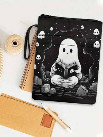 万圣节快乐鬼主题书套带拉链 - 可爱的哥特式风格，可水洗涤纶面料 - 非常适合平装书、书籍爱好者、同学、老师 - 完美的万圣节礼物，适合返校、学校用品