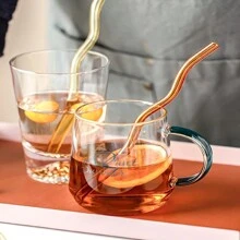 3pz/5pz/10pz/20pz Nuove cannucce in vetro trasparente dal design creativo e alla moda, in stile giapponese. Cannucce in vetro resistenti alle alte temperature, colorate, ideali per succhi, bevande e tè al latte, articoli scolastici