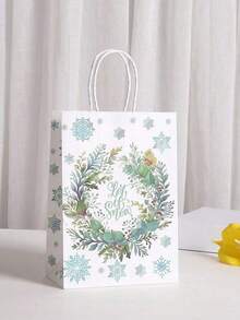 12 个带手柄的小型圣诞礼品袋，4 种设计圣诞纸袋，用于圣诞礼品袋，派对礼物圣诞圣诞装饰圣诞袋，圣诞雪花礼品袋冬季仙境纸质礼品袋带手柄圣诞派对礼品袋冬季袋，用于圣诞节节日派对用品，圣诞纸质酒袋冬季酒瓶礼品袋蓝色水彩森林圣诞树派对袋 - 彩色 - 查看 6