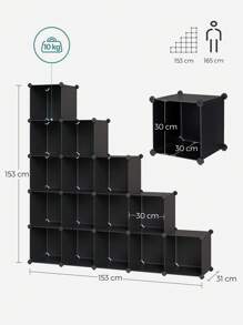 SONGMICS Armario Modular, Zapatero con 16 Cubos, 31 x 123 x 123 cm, Estante de Plástico PP, Negro - Negro - Ver 7