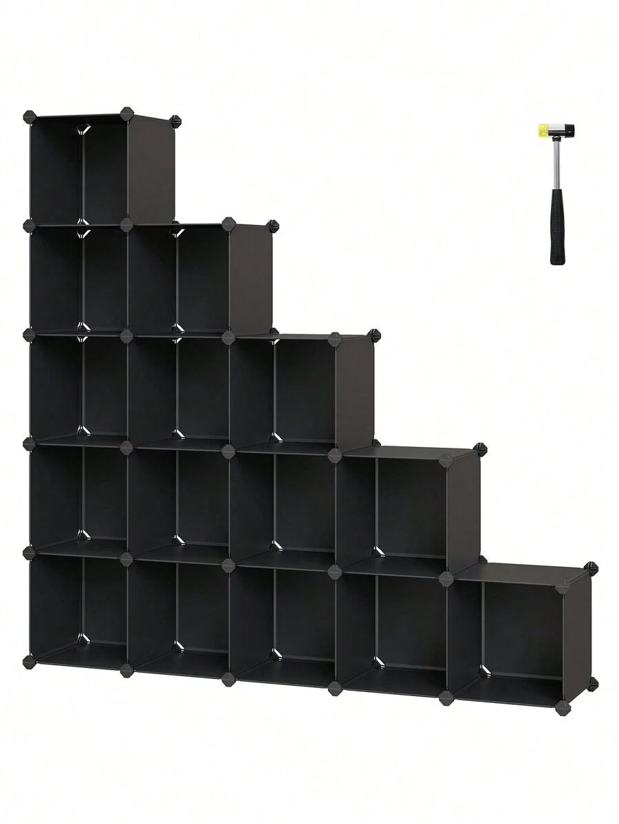 SONGMICS Armario Modular, Zapatero con 16 Cubos, 31 x 123 x 123 cm, Estante de Plástico PP, Negro - Negro - Ver 1