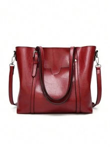 全新多用途油蜡皮革复古纯色软皮手提妈妈包，完美大容量百搭独特手提包单肩包公文包，适合外出、商务旅行、购物、通勤/工作、办公室、度假、旅行、日常使用，引人注目的女士工作包 - 藍色 - 查看 18