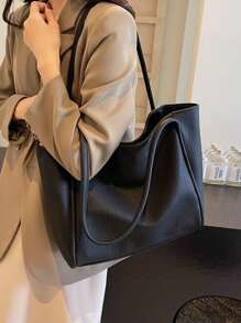 Geantă tote ocazională de mare capacitate din piele moale la modă - culoare solidă, vintage, modă, high-end, școală/muncă/vacanță prietenoasă pentru femei