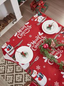1 pieza Mantel con estampado de muñeco de nieve rojo, tema navideño, apto para decoración de fiesta de Navidad, decoración de mesa de comedor de cocina, decoración de sala de estar en el hogar