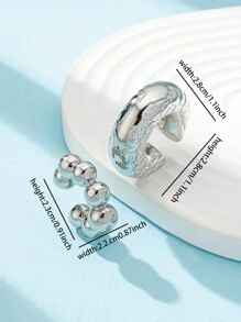 2pcs Women Simple Silver Ear Cuff Earrings Set, Fashionable Stacking Ear Cuff Earrings Set - Silver - View 3