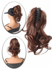 10 英寸爪形马尾短卷波浪马尾接发合成夹式接发优雅适合日常使用发饰浅棕色 - Light Brown - 查看 4