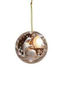 1pc 2D Single-Sided Acrylic Round Nativity Scene Pendant, Christmas Tree Decoration Home Decor Gift, Flat Acrylic Hanging Ornament, Suitable For Car Rearview Mirror, Perfect For Family And Friends, Daily And Family Gatherings - Beige - View 11