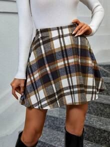 Autumn/Winter Fashionable Plaid Print High Waist Skirt - Multicolor - View 4