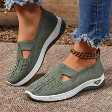 Women's Comfortable Breathable Soft Bottom Casual Hollow Mesh Sneakers Slip-On Sport Shoes Non-Slip Walking Shoes Soft Slouchy Loafers