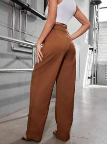 Women's Fashion- AS1332 Women's Palazzo Pants, High Waist, Elegant, Formal, Modern, Sensual, Sophisticated, National Shipping, 2024 Collection - 鏽棕色 - 查看 2
