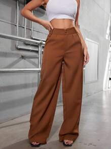 Women's Fashion- AS1332 Women's Palazzo Pants, High Waist, Elegant, Formal, Modern, Sensual, Sophisticated, National Shipping, 2024 Collection - 鏽棕色 - 查看 5
