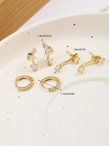 6pcs Simple Copper Zirconia Hoop Earrings Set For Women, Couples, Sisters, Holiday, Daily Matching - Yellow Gold - View 6