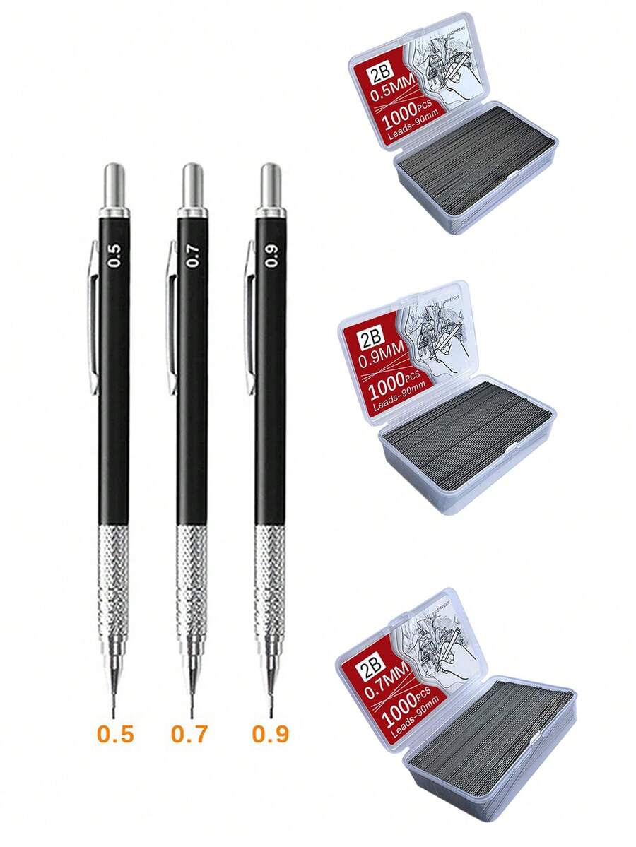 Black Metal Frosted Mechanical Pencil And Color Gel Pen Set Pencil