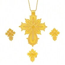 Conjunto de 3 peças de brincos minimalistas com design de cruz africana, anel, pingente, joia para presente