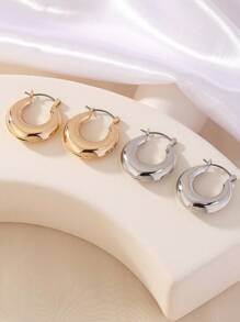 Golden Chunky Hoop Earrings Simple Luxury Style Gold Plated Jewelry Versatile Accessories