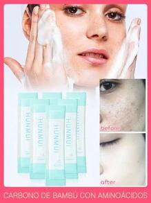 20 sobres pequeños Polvo limpiador facial Polvo limpiador con aminoácidos de carbón de bambú - Azul Cadete - Ver 1