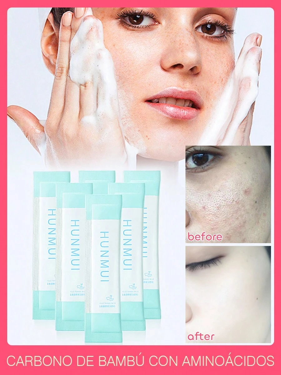 20 sobres pequeños Polvo limpiador facial Polvo limpiador con aminoácidos de carbón de bambú - Azul Cadete - Ver 1