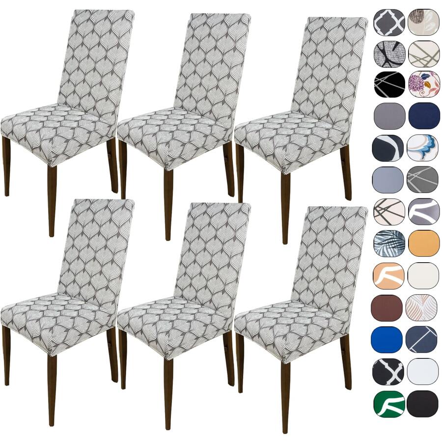 Kit Of 6 Dining Chair Covers Made Of Imported, More Resistant Fabric - 灰葉 - 查看 1