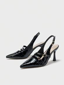 Women's Pointed Toe Multi-Strap Buckle High Heel Pumps,Elegant - Black - View 3