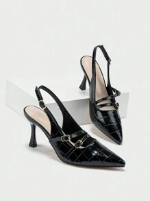 Women's Pointed Toe Multi-Strap Buckle High Heel Pumps,Elegant - Black - View 6
