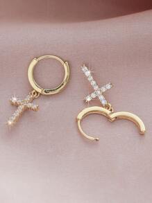 Hihho 1pair Classic Zirconia Embedded Cross Pendant Earrings, With Elegant European And American Luxury Charm, Suitable As A Distinctive Gift For Women's Daily Wear Or Occasions - Yellow Gold - View 4