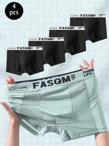 4pcs/Pack Men's Breathable Mesh Boxer Briefs, Lightweight & Quick Dry Underwear