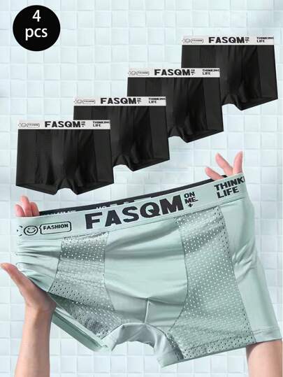4 unidades/pacote cuecas boxer de malha respirável masculina, roupa interior leve e de secagem rápida