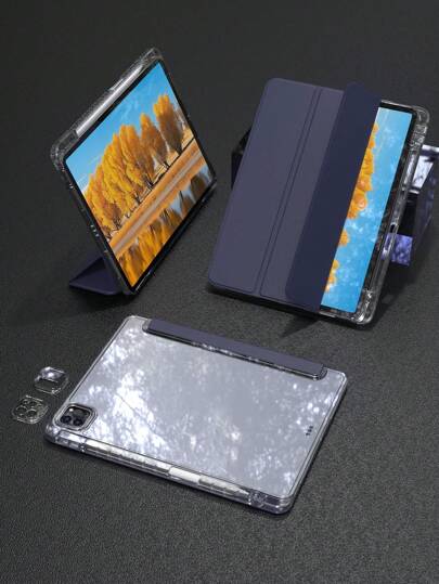 Przezroczyste etui na tablet kompatybilne z iPadem Pro 12.9 Kompatybilne z iPadem 7/8/9 10.2 10. generacji Air 4 5 10.9 Pro 11 4/5/6 9.7 5. 6. Mini 6 Etui ochronne z potrójnie składanym etui z akrylowym etui tylnym i uchwytem na długopis