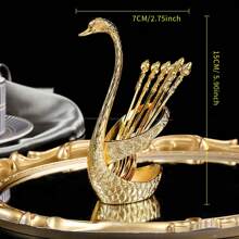 1set (7pcs) European Style Luxurious Swan-Shaped Spoon Holder, Western Restaurant Cutlery Storage, Home Kitchen Tableware Organizer, Can Hold Spoon, Fork, And Chopsticks, Kitchen, Christmas Gift,School Supplies - Gold - View 3