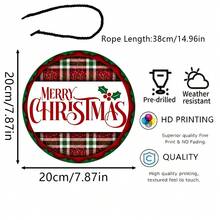 1pc/2pcs Autumn Christmas Happy Plaid Wooden Sign, 7.87X7.87inch Wreath Wooden Board, 2D Flat Printing Round Wooden Board, Christmas Atmosphere Decor, Suitable For Home, Fireplace, Doorway, Wall, Christmas Decoration, Christmas Wreath Wooden Board Home Decor Christmas Decorations Room Decor
