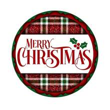 1pc/2pcs Autumn Christmas Happy Plaid Wooden Sign, 7.87X7.87inch Wreath Wooden Board, 2D Flat Printing Round Wooden Board, Christmas Atmosphere Decor, Suitable For Home, Fireplace, Doorway, Wall, Christmas Decoration, Christmas Wreath Wooden Board Home Decor Christmas Decorations Room Decor