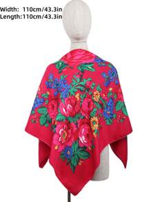 Velo de mujer de 27.5"x27.5" con estampado tradicional de peonía en rojo, multicolor y negro, un pañuelo hijab de moda estilo bohemio - Multicolor - Ver 35