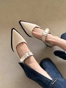Retro Phong cách Anh quốc Dày Gót chân Giày Mary Jane Đối với phụ nữ Với Tiếng Pháp Pointed Toe , Đen , Hoàn hảo Phù hợp Đối với In Mùa Xuân Và Mùa thu - Màu be - Xem 1