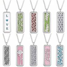New Rectangular Aromatherapy Necklace Diffuser Jewelry Hollow Out Magnetic Locket Pendant Necklaces Scent Perfume Essential Oil Diffuser Necklace Women Sweater Chain Necklaces - Silver - View 4