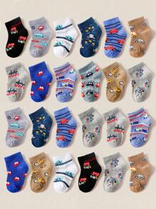 12pairs Kids Boys Cartoon Car Pattern Colorful Comfortable Crew Socks, Random Style Assortment, Suitable For Children's Day Gift And Daily Wear